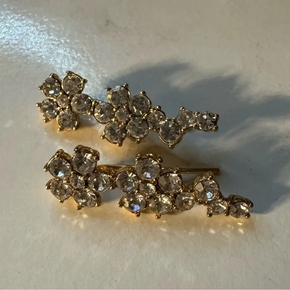 Gold Tone Crystal Floral Ear Climber Earrings